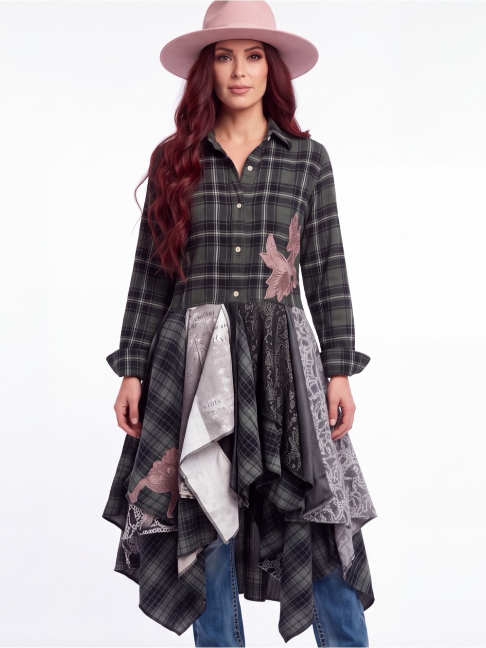 Black Flannel Sequins Tiered Asymmetric Long Trim Festival Kimono Jacket NEW